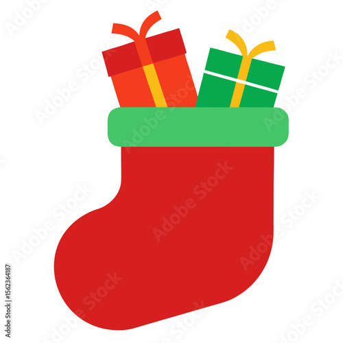 christmas sock with gifts isolated