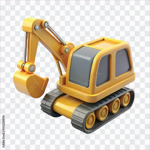 3D Excavator Icon | Construction Site Equipment, Heavy Digging Vehicle Symbol