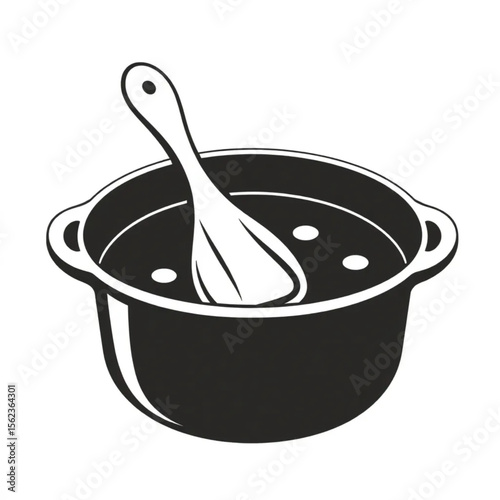 A wooden ladle in a soup pot