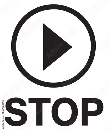 
A simple vector image featuring a circular play button icon above the bold text "STOP", creating a paradoxical or ironic visual.