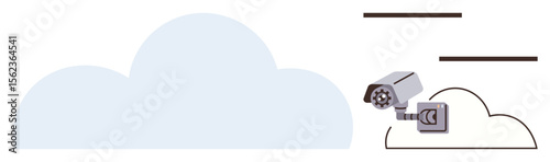 CCTV camera positioned near a cloud, symbolizing data security and monitoring. Ideal for cybersecurity, cloud storage, technology, privacy, connectivity, surveillance modern data solutions. A simple