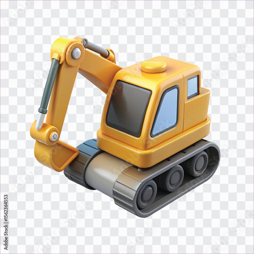 3D Excavator Icon | Construction Site Equipment, Heavy Digging Vehicle Symbol