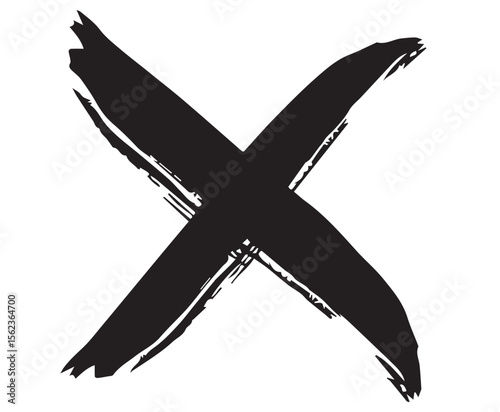 Black Hand-Drawn X Mark, Black Cross Mark Paint Brush, Black X mark, X Sign Hand Drawn Icon, Paint Brush Stroke Cross Symbol on White Background.