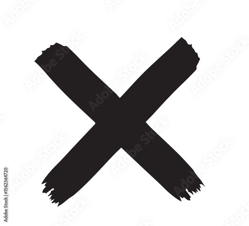 Black Hand-Drawn X Mark, Black Cross Mark Paint Brush, Black X mark, X Sign Hand Drawn Icon, Paint Brush Stroke Cross Symbol on White Background.