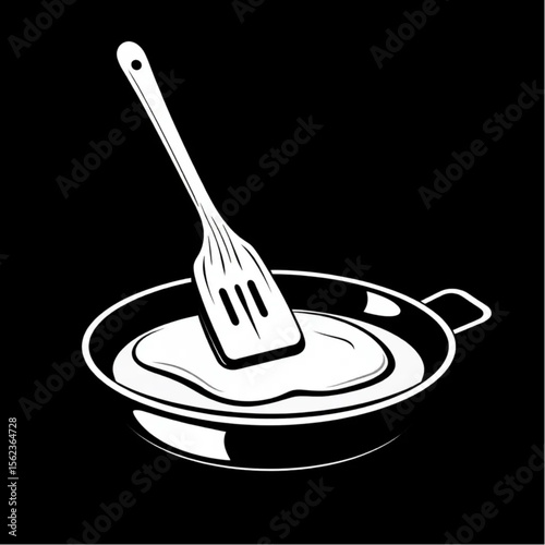 A wooden spatula on a frying pan