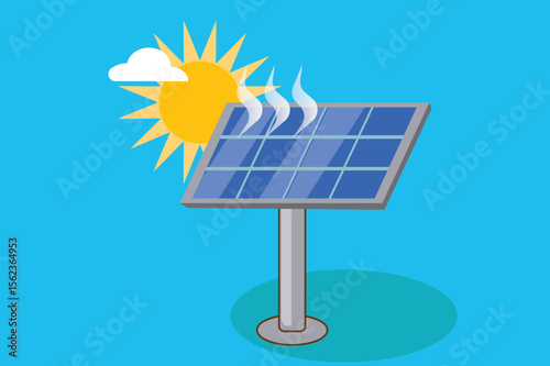 Renewable solar energy concept with sun, cloud, and photovoltaic panel. eps 10
