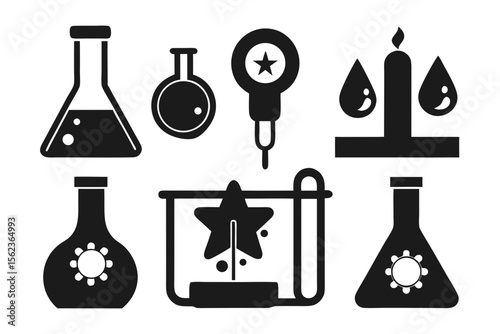 laboratory icon set sihouetteblack vector bundle