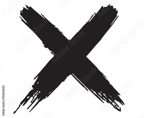 Black Hand-Drawn X Mark, Black Cross Mark Paint Brush, Black X mark, X Sign Hand Drawn Icon, Paint Brush Stroke Cross Symbol on White Background.