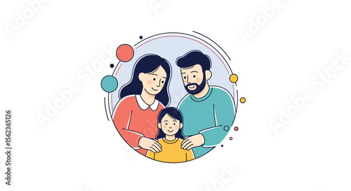Happy Family Portrait Illustration with Dots and Lines