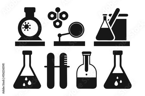 laboratory icon set sihouetteblack vector bundle