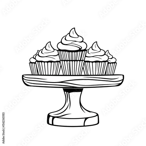 A wooden cake stand with cupcakes