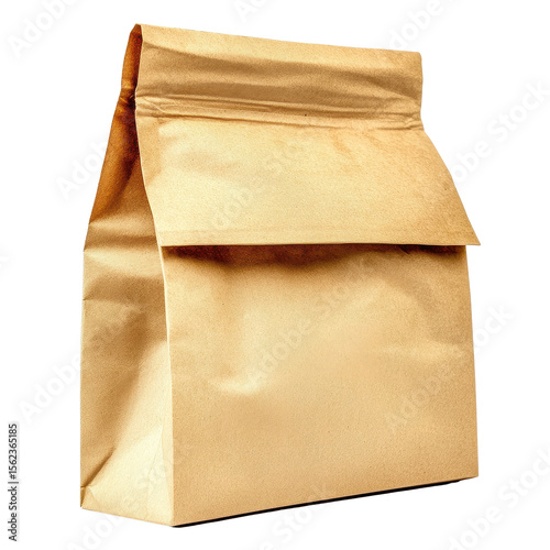 Brown paper lunch bag isolated on white background for all types of meals and snacks, Brown paper lunch bag isolated on white background