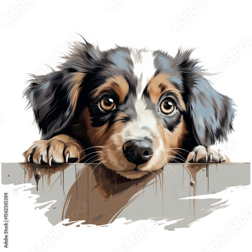 Cute black and white Border Collie puppy with a book, isolated on a white background