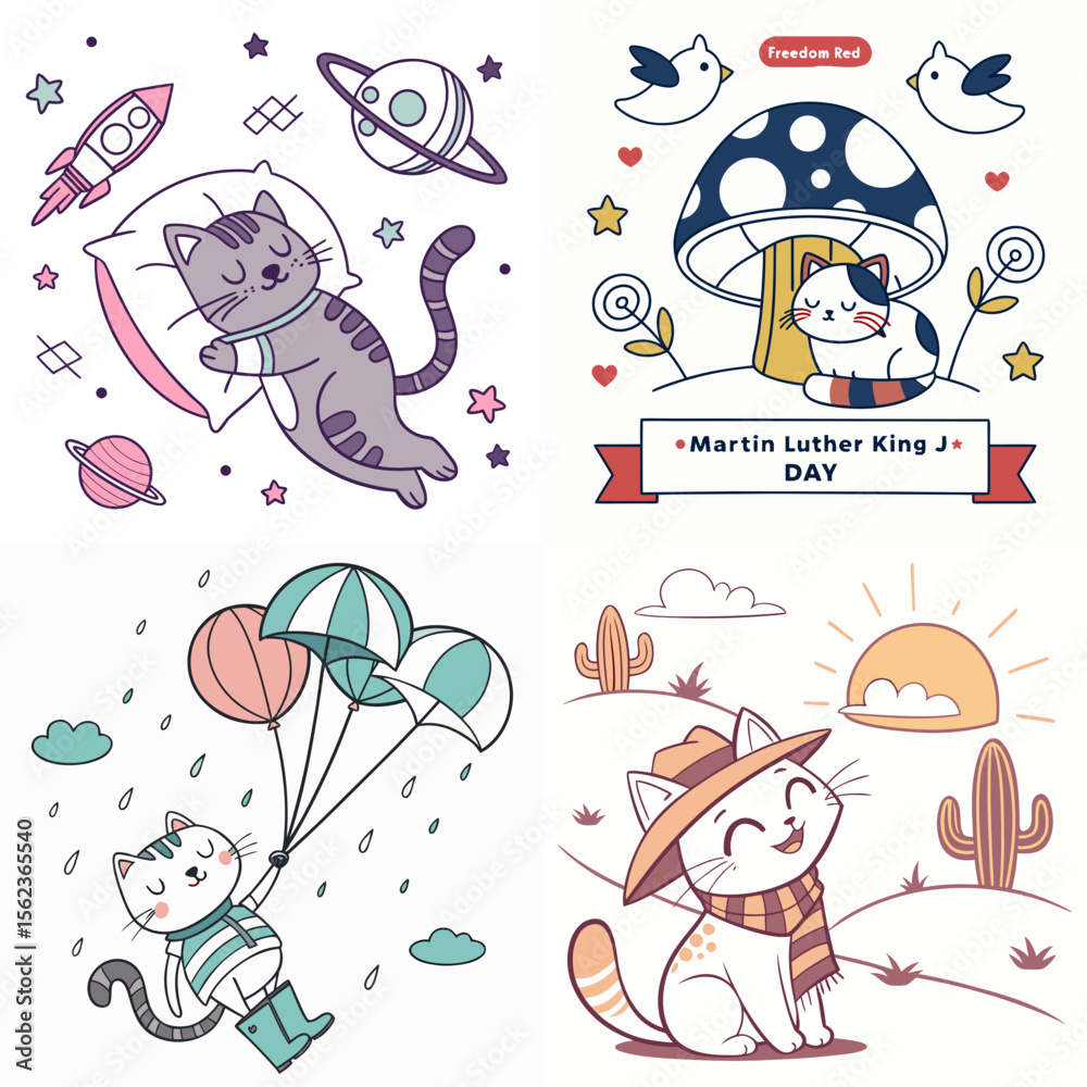 Fototapeta premium High-Quality sleeping cats Illustrations in Various Styles – SVG Bundle