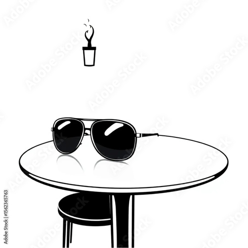 A pair of sunglasses on a café table