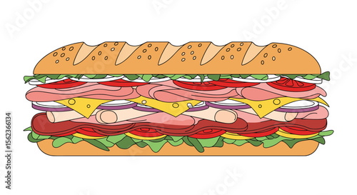 Deliciously Layered Submarine Sandwich Packed With Savory Ingredients