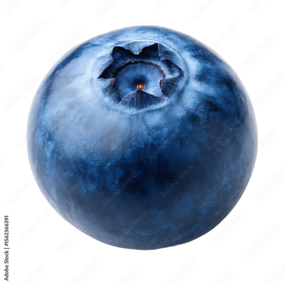 Close up of a single fresh ripe blueberry with a detailed crown isolated on transparent background Close up of a single fresh ripe blueberry with a detailed crown isolated on transparent background