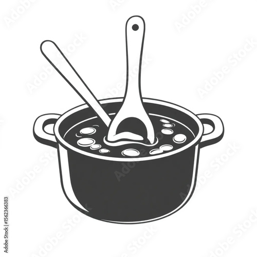 A wooden spoon in a stew pot