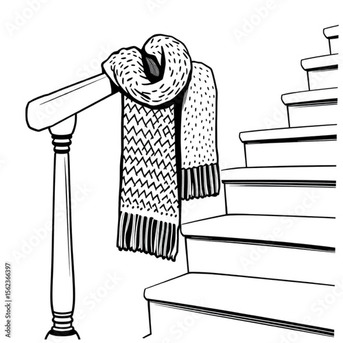 A woollen scarf on a stair rail