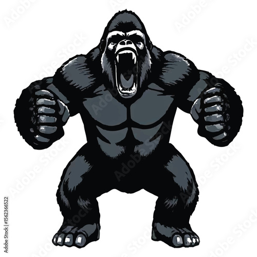 Aggressive gorilla roaring with fists clenched in a powerful display