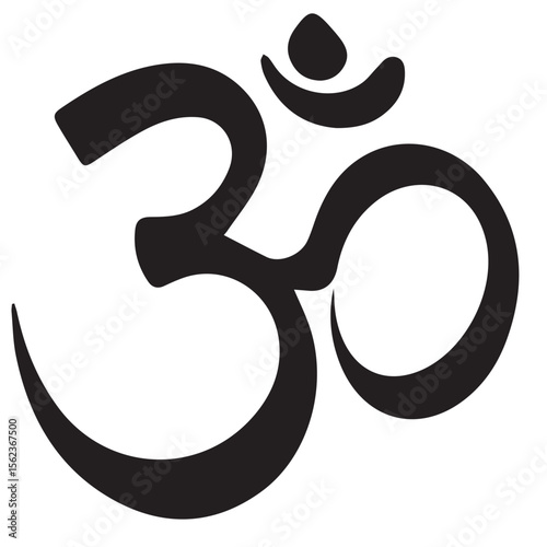 Black om symbol on a white background representing hinduism and spirituality