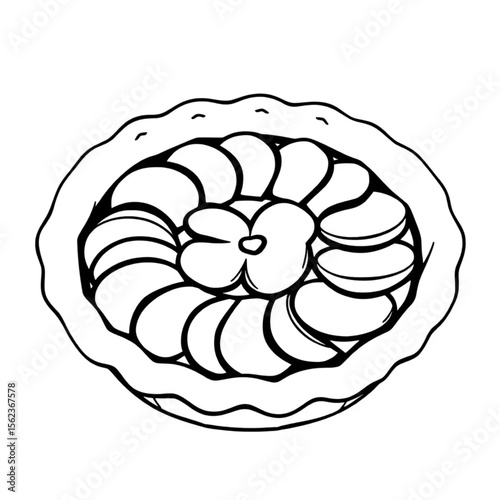 A ceramic pie plate with apple tart