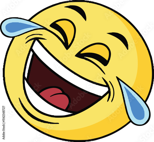 Yellow Cartoon Face Laughing Tears Joyful Expression Comic Style Happy Emoji Illustration