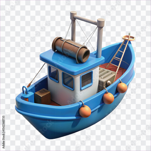 3D Fishing Boat Icon | Marine Vessel, Ocean Fishing Transport Symbol
