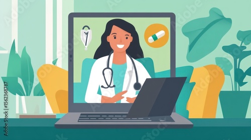 Doctor video call on laptop