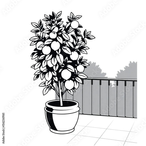 A potted lemon tree on a terrace
