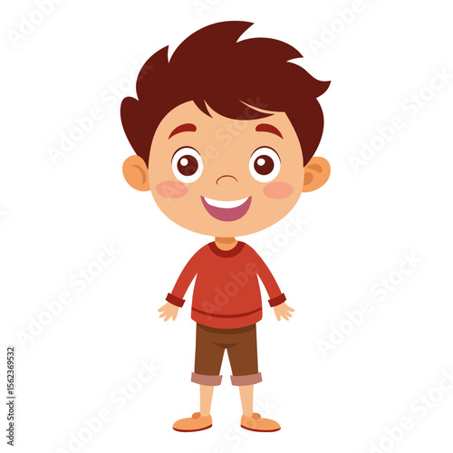 very happy boy, smiling brunette boy, cheerful teen boy, happy teenager, light skin boy, full body boy, full-length boy, standing teen, cartoon teen boy, young male character, white background, flat d