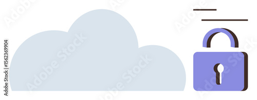 Cloud icon with purple padlock symbolizing data security, privacy, and access protection. Ideal for technology, cloud storage, cybersecurity, privacy, online data, safety simple flat metaphor