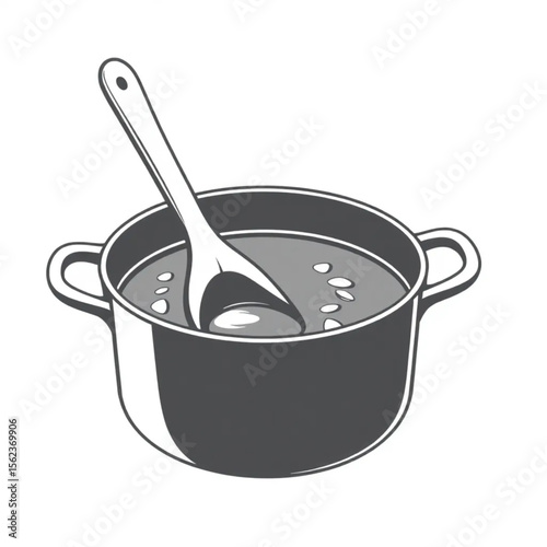 A wooden spoon in a stew pot