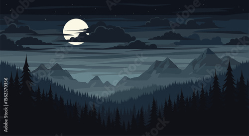 Serene Pixel Art Mountain Landscape Under a Full Moon
