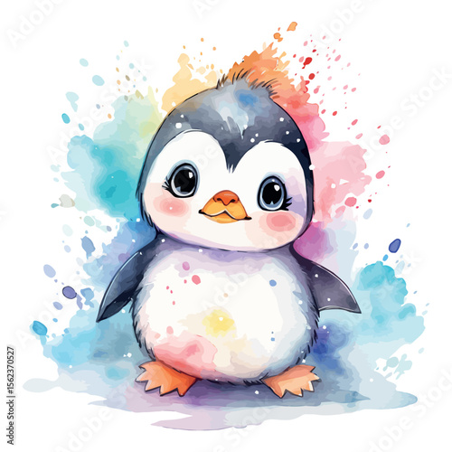 Cute cartoon penguins play happily in the snow with ice cream, a fun and frosty winter wonderland illustration
