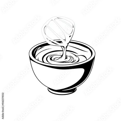 A ceramic mixing bowl with cake batter