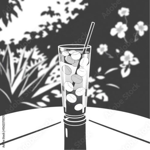 A glass of iced tea on a garden table