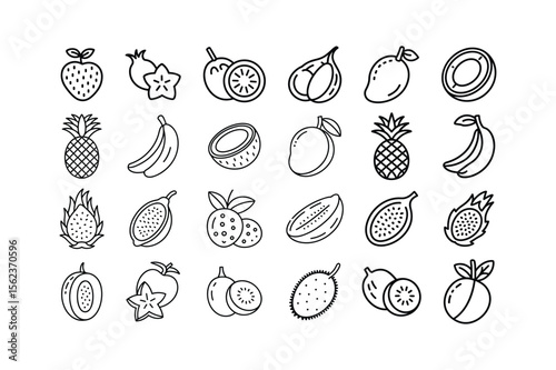 Assorted tropical fruit icons strawberry star fruit