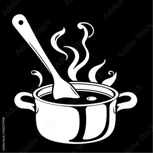 A wooden ladle in a soup pot