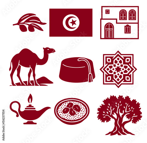 vector isolated red color tunisia traditional cultural symbols