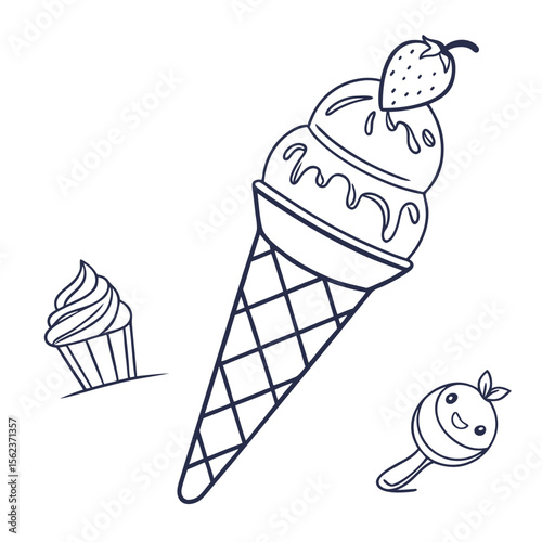 Colorful popsicle ice cream treat silhouette isolated on white background