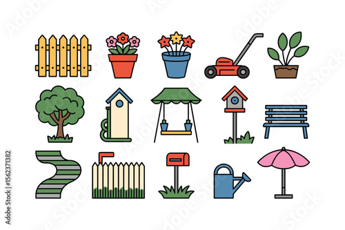 Garden elements and outdoor items fence potted flowers