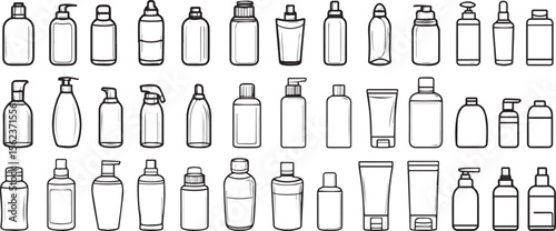 Antiperspirant bottles icons set. Outline illustrations of various deodorant container designs. Deodorant Container Outline Icons Isolated for Design Projects.