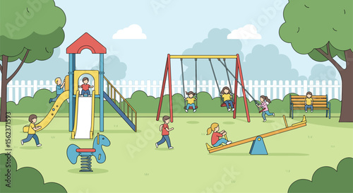 Children Enjoying Outdoor Playground Activities on a Sunny Day