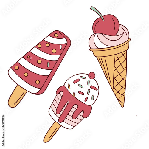 Colorful popsicle ice cream treat silhouette isolated on white background