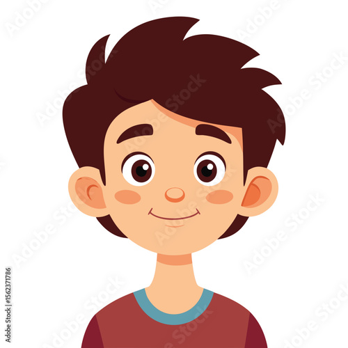 very happy boy, smiling brunette boy, cheerful teen boy, happy teenager, light skin boy, boy portrait, teen face, cartoon teen boy, young male character, white background, flat design, boy avatar, tee