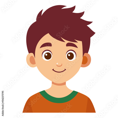 very happy boy, smiling brunette boy, cheerful teen boy, happy teenager, light skin boy, boy portrait, teen face, cartoon teen boy, young male character, white background, flat design, boy avatar, tee