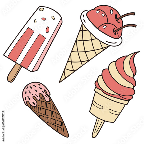 Colorful popsicle ice cream treat silhouette isolated on white background