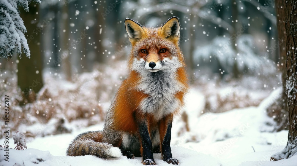 Fototapeta premium Fox in snowy forest