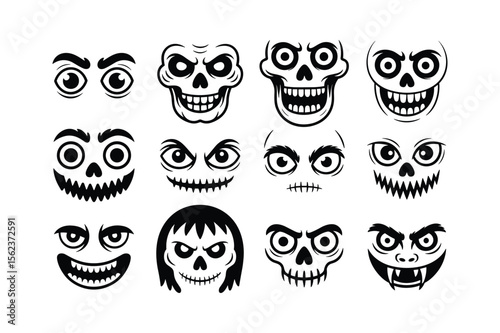 Spooky Halloween faces and eyes scary monster